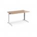 TR10 height settable straight desk 1400mm x 800mm - white frame, beech top THS14WB