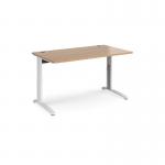 TR10 height settable straight desk 1400mm x 800mm - white frame and beech top