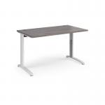 TR10 height settable straight desk 1400mm x 800mm - white frame and grey oak top