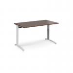 TR10 height settable straight desk 1400mm x 800mm - white frame, walnut top THS14WW