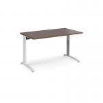 TR10 height settable straight desk 1400mm x 800mm - white frame and walnut top