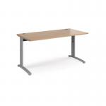TR10 height settable straight desk 1600mm x 800mm - silver frame, beech top THS16SB