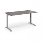 TR10 height settable straight desk 1600mm x 800mm - silver frame and grey oak top