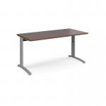 TR10 height settable straight desk 1600mm x 800mm - silver frame and walnut top