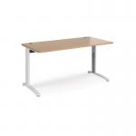 TR10 height settable straight desk 1600mm x 800mm - white frame and beech top