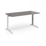 TR10 height settable straight desk 1600mm x 800mm - white frame and grey oak top