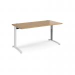 TR10 height settable straight desk 1600mm x 800mm - white frame and oak top