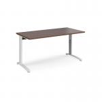 TR10 height settable straight desk 1600mm x 800mm - white frame, walnut top THS16WW