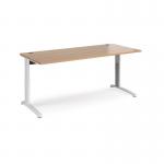 TR10 height settable straight desk 1800mm x 800mm - white frame and beech top