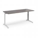 TR10 height settable straight desk 1800mm x 800mm - white frame, grey oak top THS18WGO