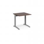 TR10 height settable straight desk 800mm x 800mm - silver frame and walnut top