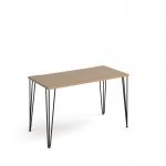 Tikal straight desk 1200mm x 600mm with hairpin legs - black legs and oak top