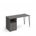 Tikal straight desk 1400mm x 600mm with hairpin leg and support pedestal with drawers - black legs, grey finish with grey drawers TK614P-D-OG-OG