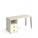 Tikal straight desk 1400mm x 600mm with hairpin leg and support pedestal with drawers - black legs, white finish with white drawers TK614P-D-WH-WH