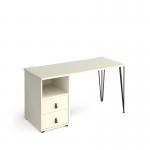 Tikal straight desk 1400mm x 600mm with hairpin leg and support pedestal with drawers - black legs, white finish with white drawers TK614P-D-WH-WH