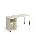 Tikal straight desk 1400mm x 600mm with hairpin leg and support pedestal - black legs, white top TK614P-WH