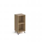 Tikal cube storage unit 950mm high with 2 open boxes and black hairpin legs - oak