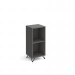 Tikal cube storage unit 950mm high with 2 open boxes and black hairpin legs - grey