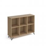 Tikal cube storage unit 950mm high with 6 open boxes and black hairpin legs - oak