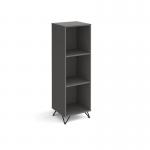 Tikal cube storage unit 1370mm high with 3 open boxes and black hairpin legs - grey