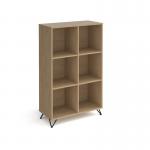 Tikal cube storage unit 1370mm high with 6 open boxes and black hairpin legs - oak
