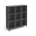 Tikal cube storage unit 1370mm high with 9 open boxes and black hairpin legs - grey
