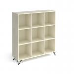 Tikal cube storage unit 1370mm high with 9 open boxes and black hairpin legs - white