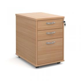 Tall mobile 3 drawer pedestal with silver handles 600mm deep - beech TMPB