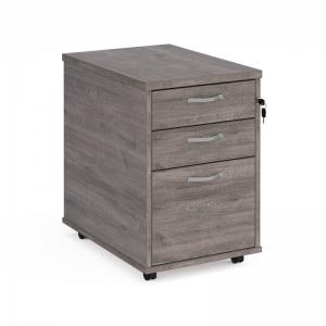 Tall mobile 3 drawer pedestal with silver handles 600mm deep - grey