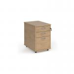 Tall mobile 3 drawer pedestal with silver handles 600mm deep - Kendal Oak TMPKO