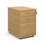 Tall mobile 3 drawer pedestal with silver handles 600mm deep - oak TMPO