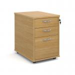 Tall mobile 3 drawer pedestal with silver handles 600mm deep - oak TMPO