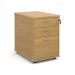 Tall mobile 3 drawer pedestal with silver handles 600mm deep - oak TMPO