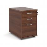 Tall mobile 3 drawer pedestal with silver handles 600mm deep - walnut TMPW