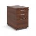 Tall mobile 3 drawer pedestal with silver handles 600mm deep - walnut TMPW