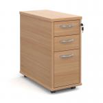 Tall slimline mobile 3 drawer pedestal with silver handles 600mm deep - beech TNMPB