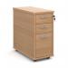 Tall slimline mobile 3 drawer pedestal with silver handles 600mm deep - beech TNMPB