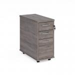 Tall slimline mobile 3 drawer pedestal with silver handles 600mm deep - grey oak TNMPGO