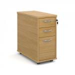 Tall slimline mobile 3 drawer pedestal with silver handles 600mm deep - oak TNMPO
