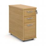 Tall slimline mobile 3 drawer pedestal with silver handles 600mm deep - oak TNMPO