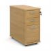 Tall slimline mobile 3 drawer pedestal with silver handles 600mm deep - oak TNMPO