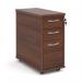 Tall slimline mobile 3 drawer pedestal with silver handles 600mm deep - walnut TNMPW