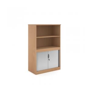 Systems combination unit with tambour doors and open top 1600mm high with 2 shelves - beech TO16B