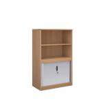 Systems combination unit with tambour doors and open top 1600mm high with 2 shelves - beech TO16B