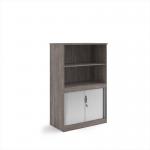 Systems combination unit with tambour doors and open top 1600mm high with 2 shelves - Grey Oak TO16GO