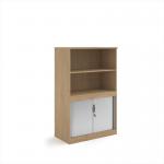 Systems combination unit with tambour doors and open top 1600mm high with 2 shelves - Kendal Oak TO16KO