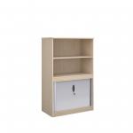 Systems combination unit with tambour doors and open top 1600mm high with 2 shelves - maple