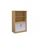 Systems combination unit with tambour doors and open top 1600mm high with 2 shelves - oak