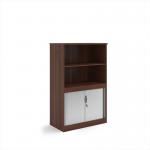 Systems combination unit with tambour doors and open top 1600mm high with 2 shelves - Walnut TO16W