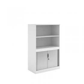 Systems combination unit with tambour doors and open top 1600mm high with 2 shelves - white TO16WH